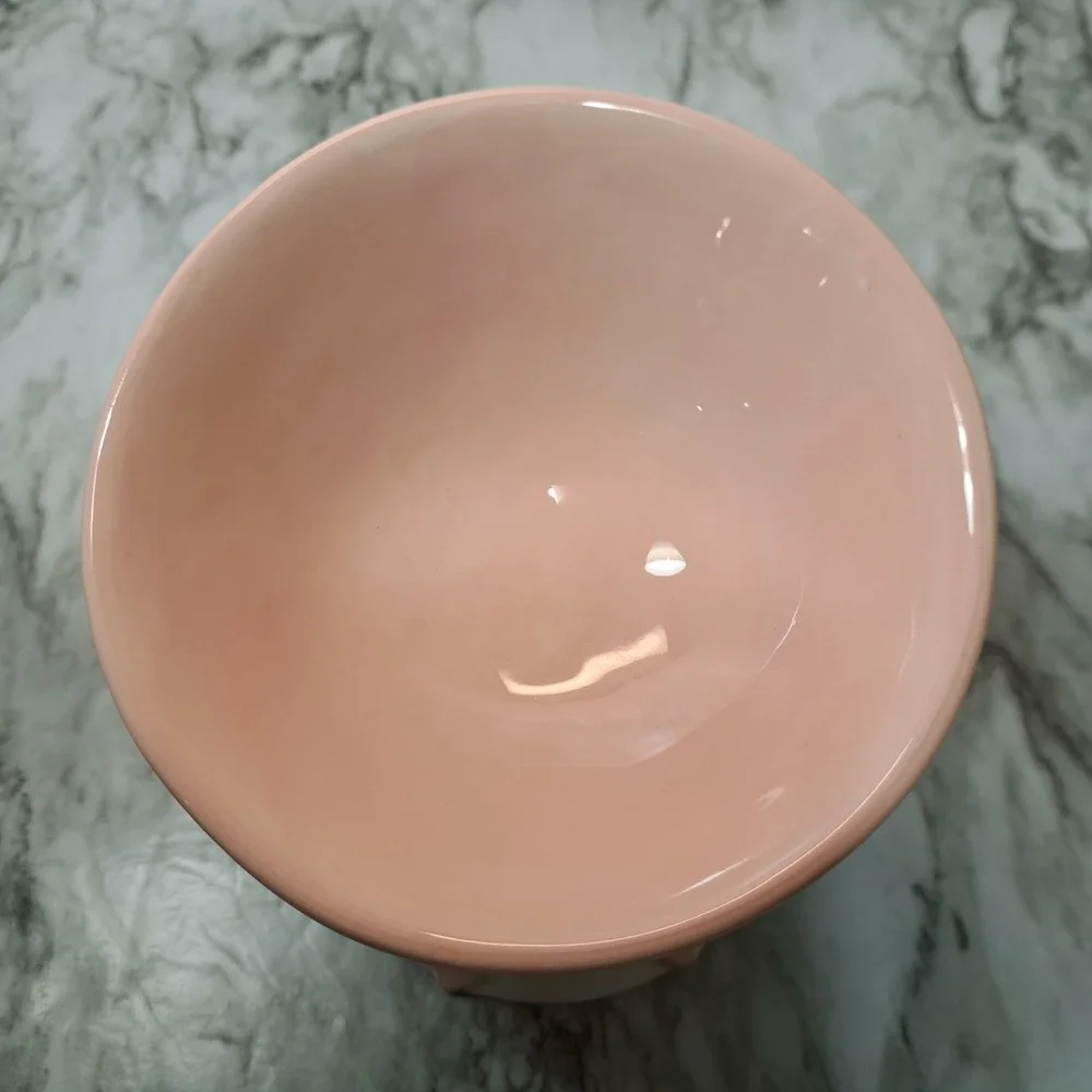 Mellow & Mod Pink /White Bow Cat Drinking Water Tall Bowl Hand Painted